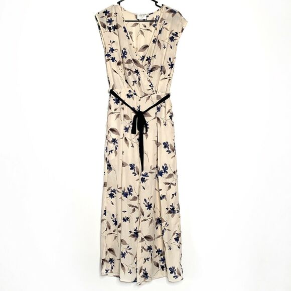 Sienna Sky floral dress Jumpsuit Romper Ivory sz S Wide Leg Sheer Lined Pockets - Picture 1 of 11